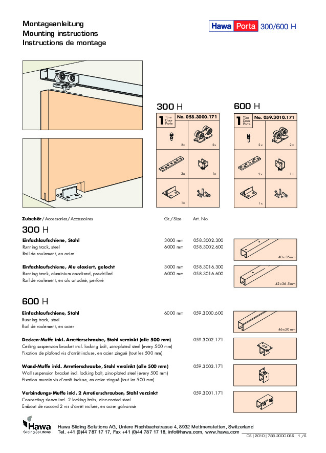 HAWA PORTA 300/600 H - mounting instructions (DE/EN/FR)