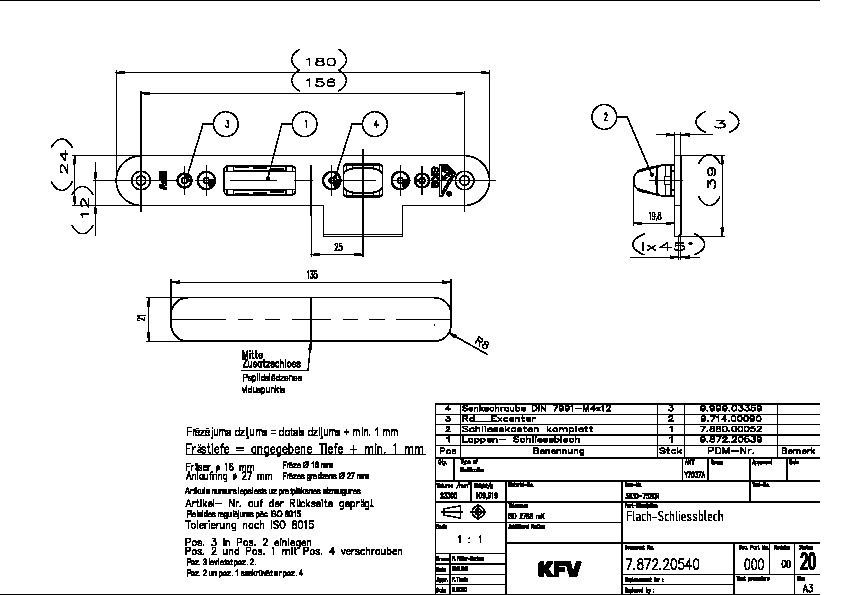 Drawing and assembly parameters of the counter plate 3630-752Q