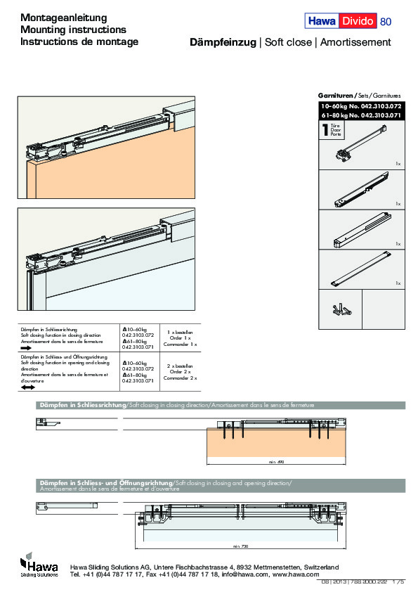 HAWA DIVIDO 80 - Soft Close mounting instructions