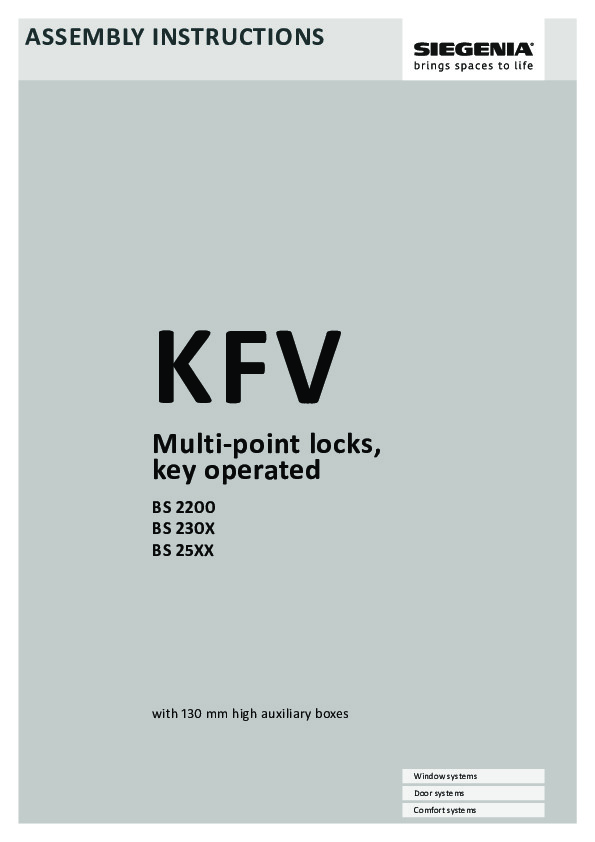 KFV BS 2200, BS 230X, BS 25XX - multi-point locks with 130 mm additional housing height - assembly instructions (ENG)