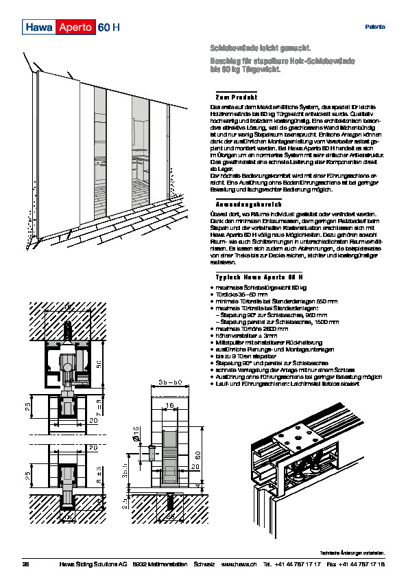 HAWA APERTO 60 H - system catalog