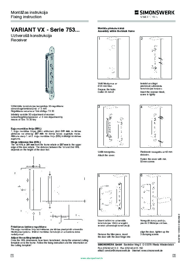 VARIANT VX 753.. receiving structure assembly and adjustment instructions