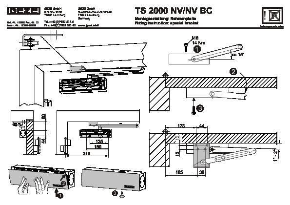 Door closer TS 2000 NV / TS 2000 NV BC manual mounting bracket