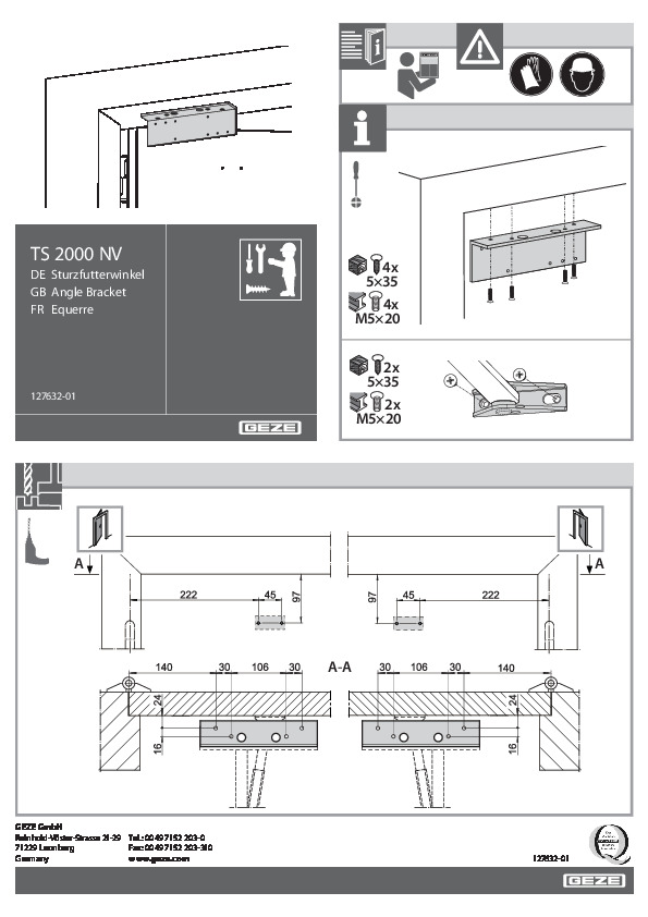 Door closer TS 2000 NV / TS 2000 NV BC mounting angle