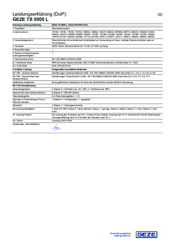 GEZE TS 5000 L - Declaration of performance