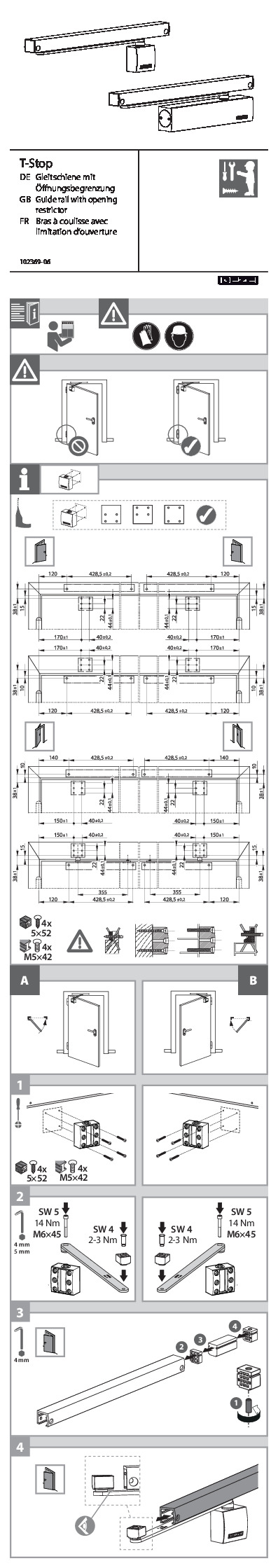 GEZE assembly instructions T-STOP track with opening limiter