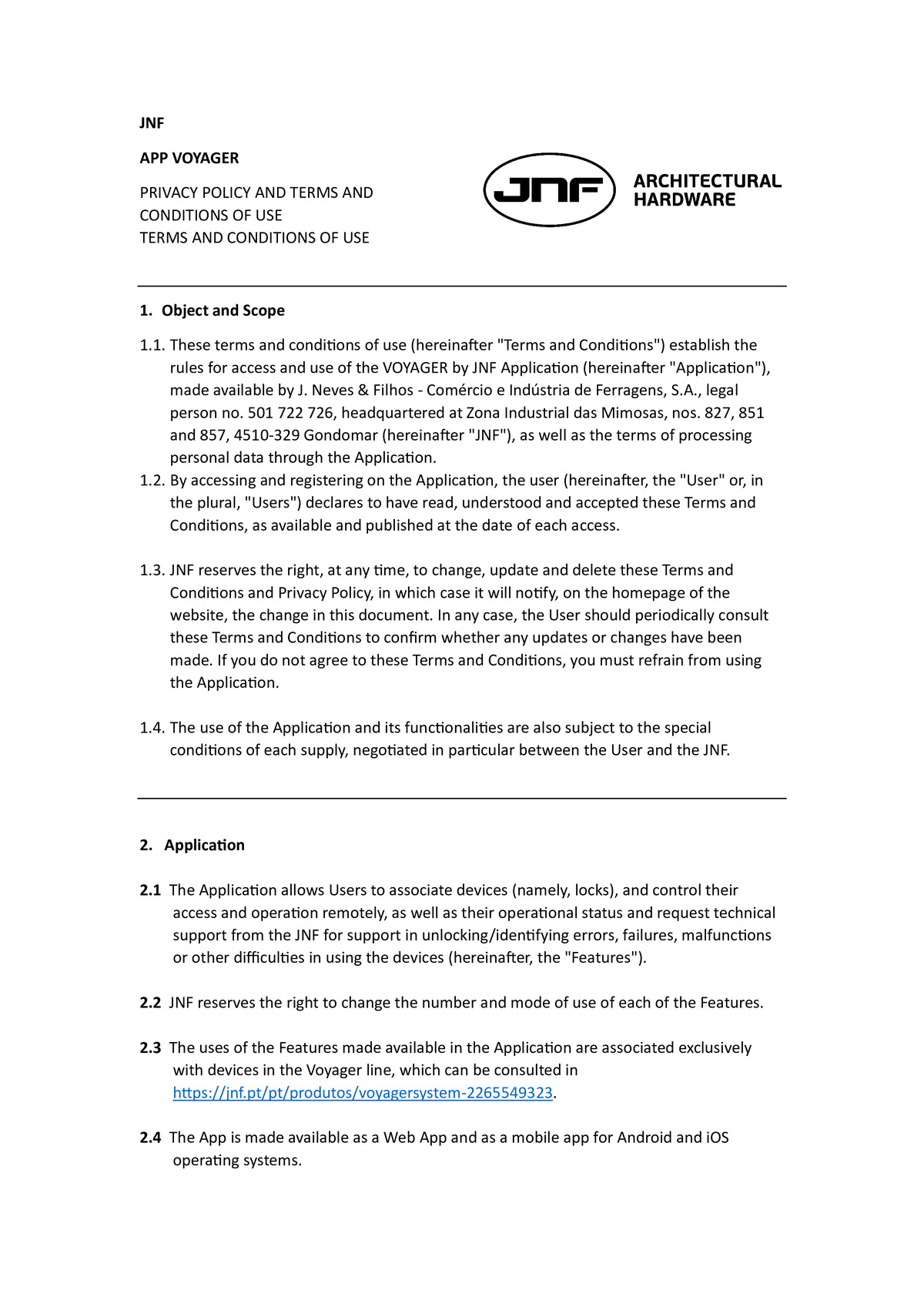 JNF Voyager app - Terms of use (EN)