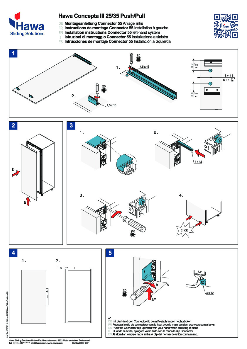 HAWA CONCEPTA III 25/35 PUSH/PULL - sash connector instructions