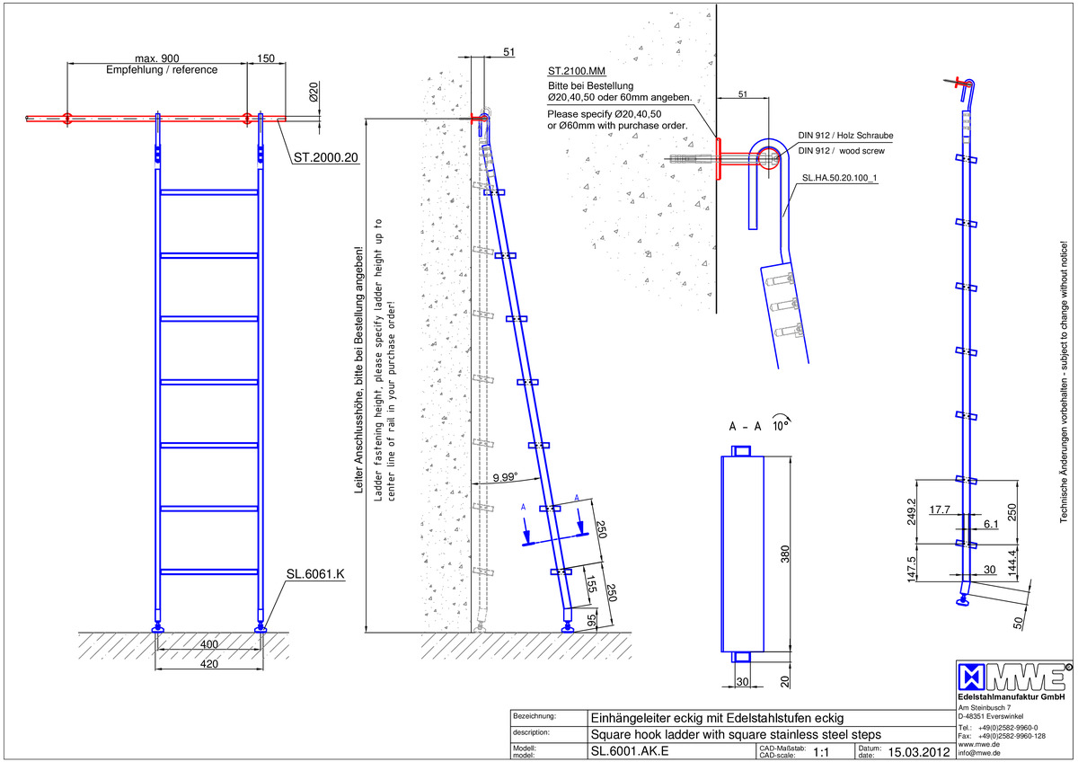 SL.6001.AK Hook ladder AKZENT with stainless steel steps - technical information