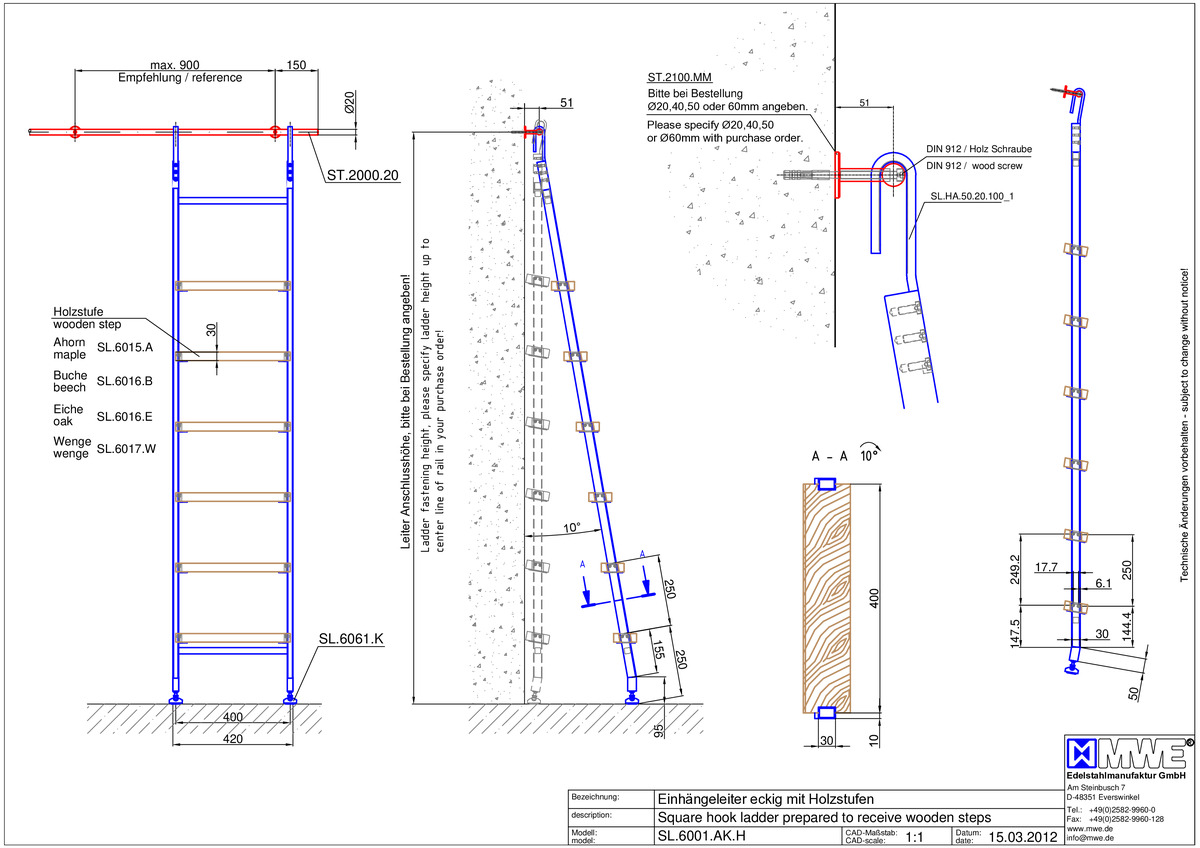 SL.6001.AK Hook ladder AKZENT with wooden steps - technical information