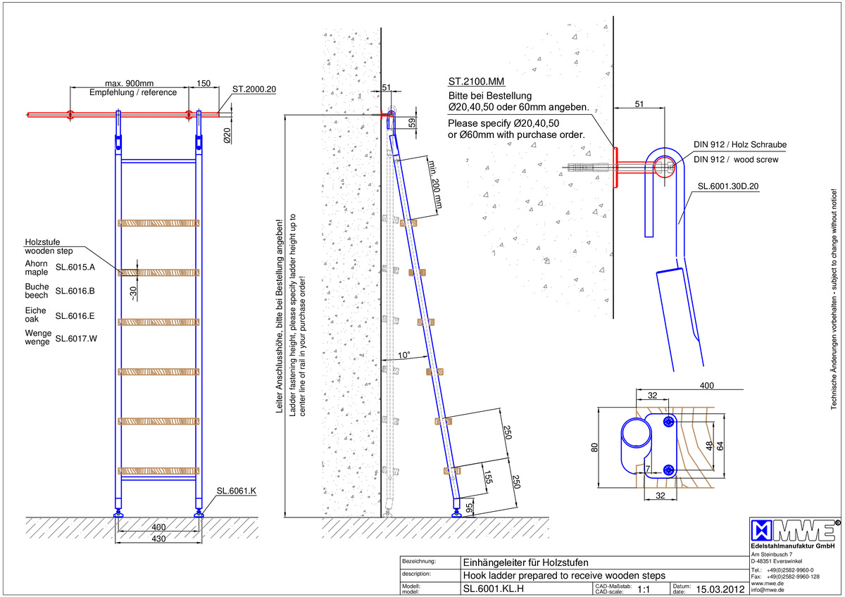 SL.6001.KL MWE Hook ladder KLASSIK with wooden steps - technical information