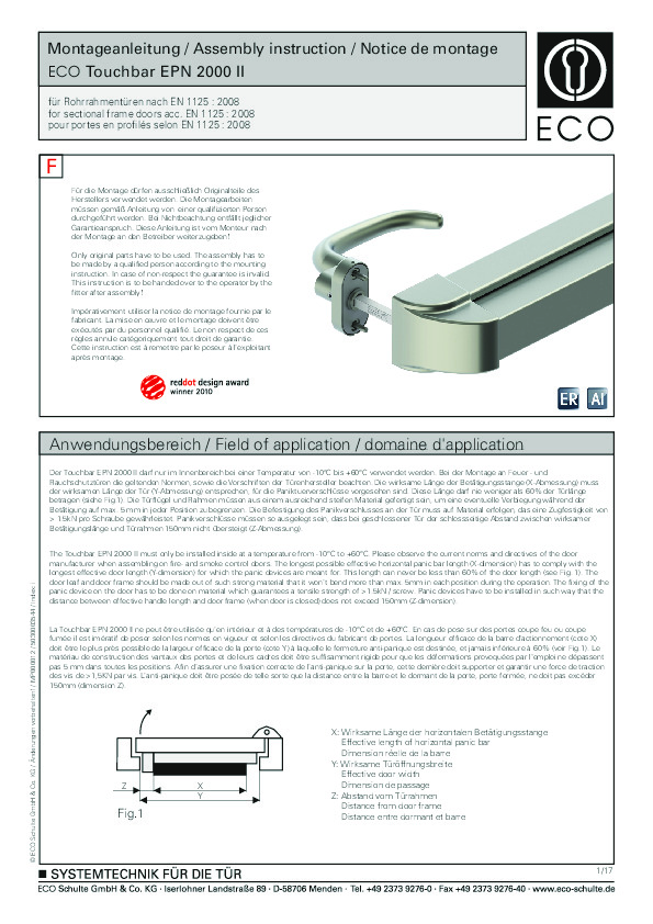 ECO Touchbar EPN 2000 II - Assembly instruction for framed doors (DE/EN/FR)