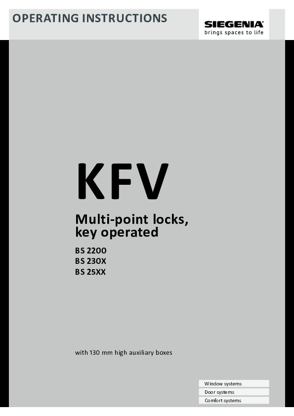 KFV BS 2200, BS 230X, BS 25XX - multi-point locks with 130 mm additional housing height - operating instructions (ENG)