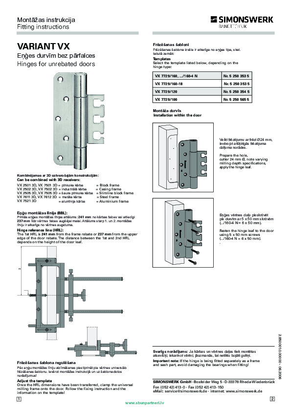 VARIANT VX 7729 hinge assembly instructions