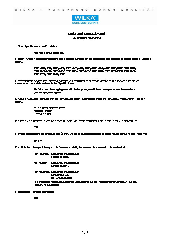 Declaration of performance 001 WILKA