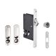 IN.20.237 Mortise lock for sliding doors with flush WC handles, leaf pull-out handle and strike plate, stainless steel satin nickel