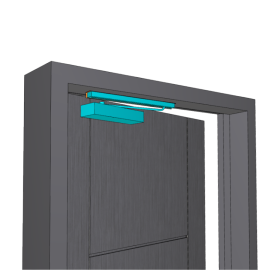 Uksesulgur GEZE TS 3000 V koos T-STOP juhtsiiniga BG TS 5000/3000 ja juhtsiini paigaldusnurgaga - PAIGALDUSSKEEM BG-SL