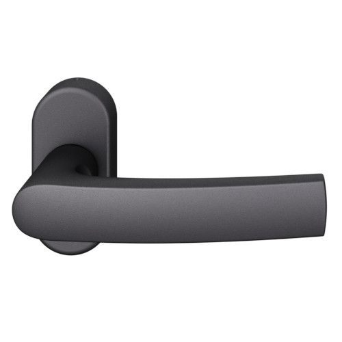Handle for framed doors on oval rose, spring-loaded, □8 mm, aluminium black S8