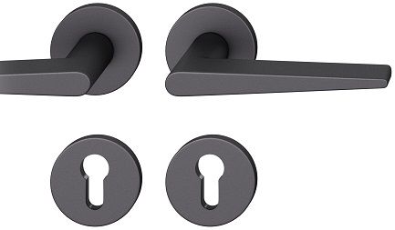 Handle set on round roses PZ, door thickness 39-58 mm, aluminium black 0810