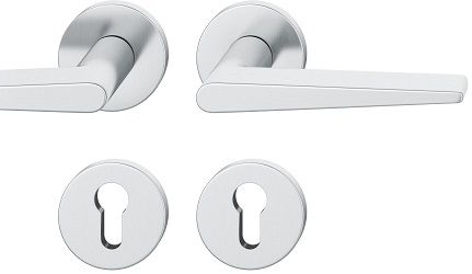 Handle set on round roses PZ, door thickness 39-58 mm, stainless steel matt