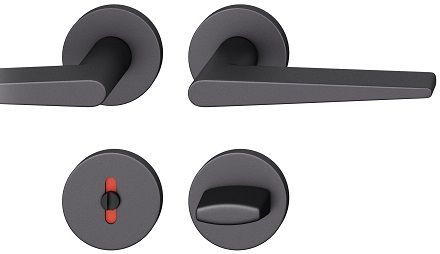 Handle set on round roses WC, door thickness 39-58 mm, aluminium black 0810