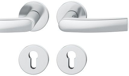 Handle set on round roses PZ, door thickness 39-58 mm, stainless steel matt