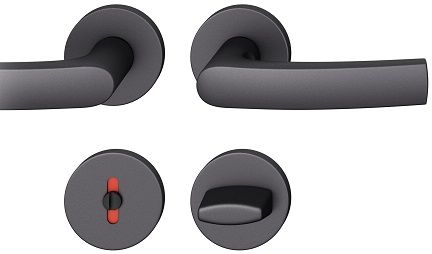 Handle set on round roses WC, door thickness 39-58 mm, aluminium black 0810
