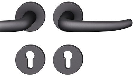 Handle set on round roses PZ, door thickness 39-58 mm, aluminium black 0810