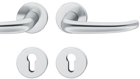 Handle set on round roses PZ, door thickness 39-58 mm, stainless steel matt