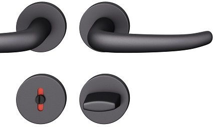 Handle set on round roses WC, door thickness 39-58 mm, aluminium black 0810
