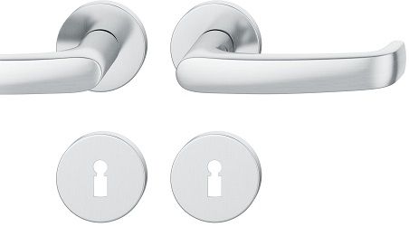 Handle set on round roses BB, door thickness 39-58 mm, stainless steel matt