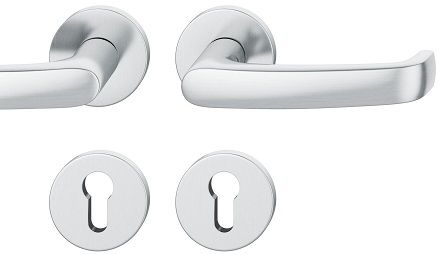 Handle set on round roses PZ, door thickness 39-58 mm, stainless steel matt