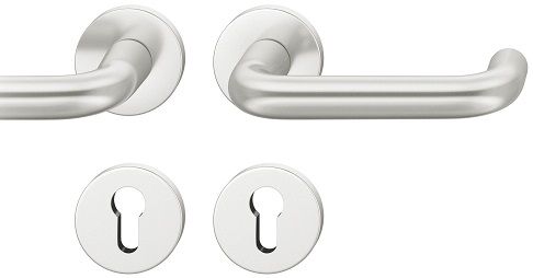 Handle set on round roses PZ, door thickness 39-58 mm, aluminium F1
