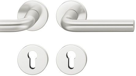 Handle set on round roses PZ, door thickness 39-58 mm, aluminium F1
