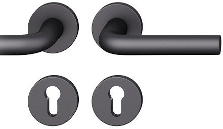 Handle set on round roses PZ, door thickness 39-58 mm, aluminium black 0810