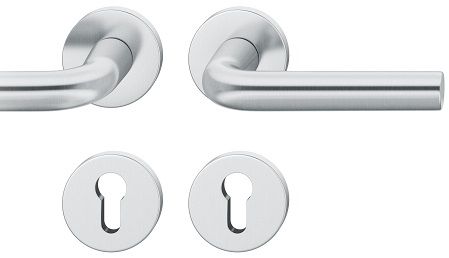 Handle set on round roses PZ, door thickness 39-58 mm, stainless steel matt