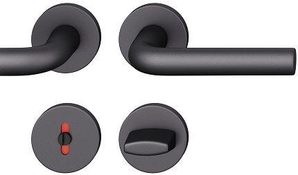Handle set on round roses WC, door thickness 39-58 mm, aluminium black 0810