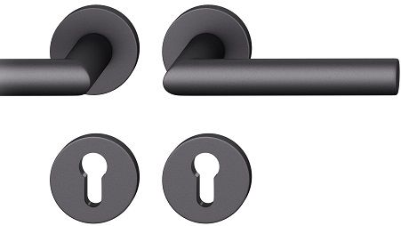 Handle set on round roses PZ, door thickness 39-58 mm, aluminium black 0810