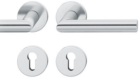 Handle set on round roses PZ, door thickness 39-58 mm, stainless steel matt