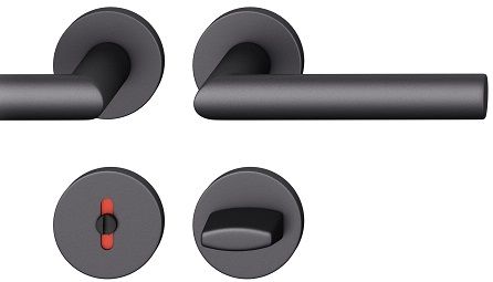 Handle set on round roses WC, door thickness 39-58 mm, aluminium black 0810