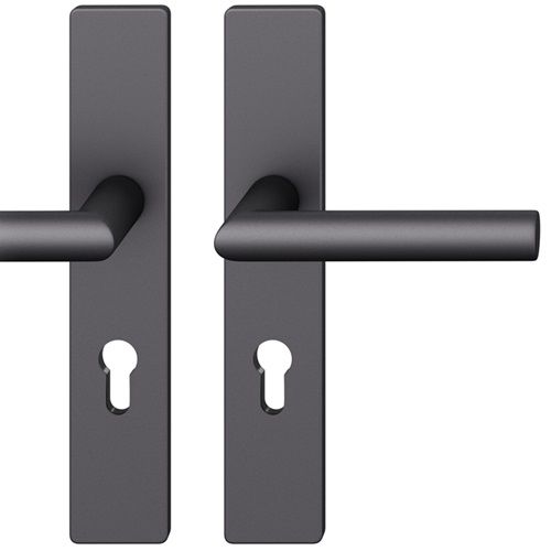 FSB 12 1076 handle set with backplates PZ 72mm, aluminium blasted, matt black S8