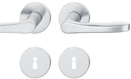 Handle set on round roses BB, door thickness 39-58 mm, stainless steel matt