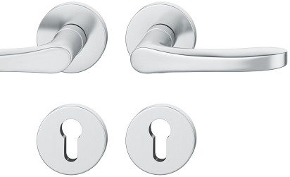 Handle set on round roses PZ, door thickness 39-58 mm, stainless steel matt