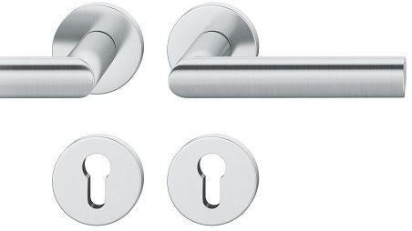 Handle set on round roses PZ, door thickness 39-58 mm, stainless steel matt