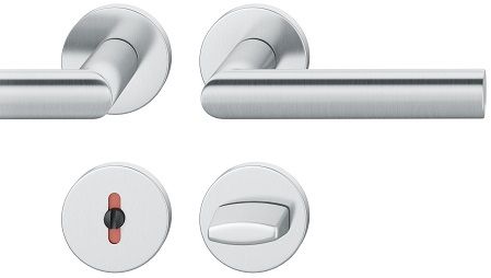 Handle set on round roses WC, door thickness 39-58 mm, stainless steel matt
