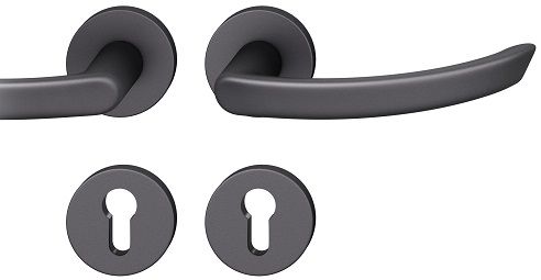 Handle set on round roses PZ, door thickness 39-58 mm, aluminium black 0810