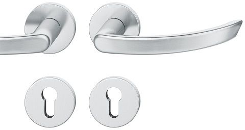Handle set on round roses PZ, door thickness 39-58 mm, stainless steel matt