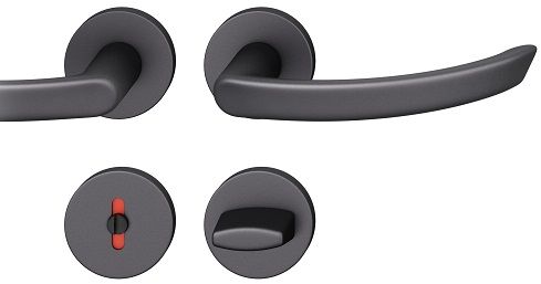 Handle set on round roses WC, door thickness 39-58 mm, aluminium black 0810