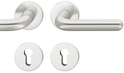 Handle set on round roses PZ, door thickness 39-58 mm, aluminium F1
