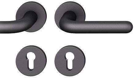 Handle set on round roses PZ, door thickness 39-58 mm, aluminium black 0810